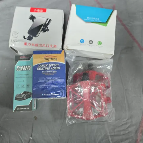 BOX OF ASSORTED ITEMS TO INCLUDE - BIKE PEDDLES - TYRE REPAIR KIT - TOOLS