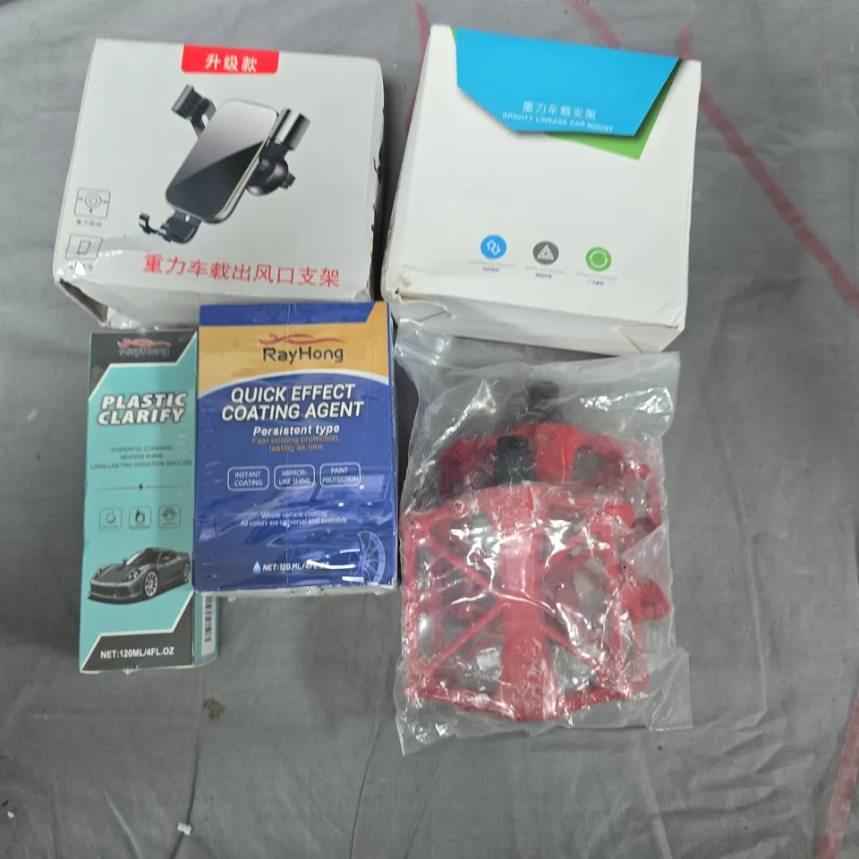 BOX OF ASSORTED ITEMS TO INCLUDE - BIKE PEDDLES - TYRE REPAIR KIT - TOOLS
