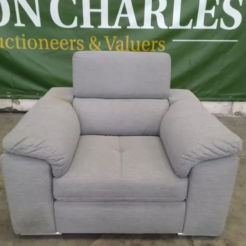 QUALITY DESIGNER ARMCHAIR WITH FOLDING HEADREST - GREY FABRIC