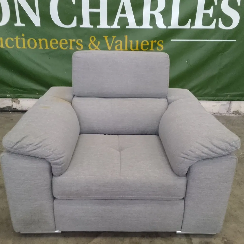 QUALITY DESIGNER ARMCHAIR WITH FOLDING HEADREST - GREY FABRIC 
