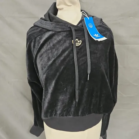 ADIDAS CROPPED VELOUR HOODIE IN BLACK SIZE 10