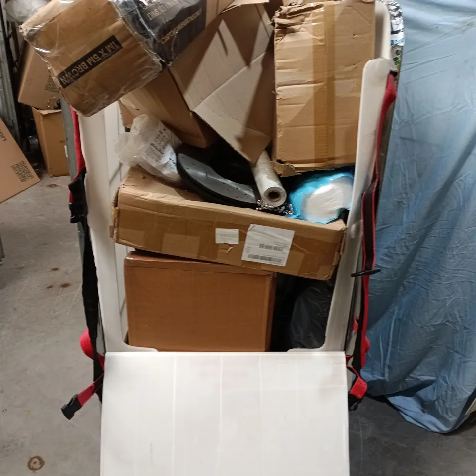 CAGE OF ASSORTED HOUSEHOLD ITEMS.