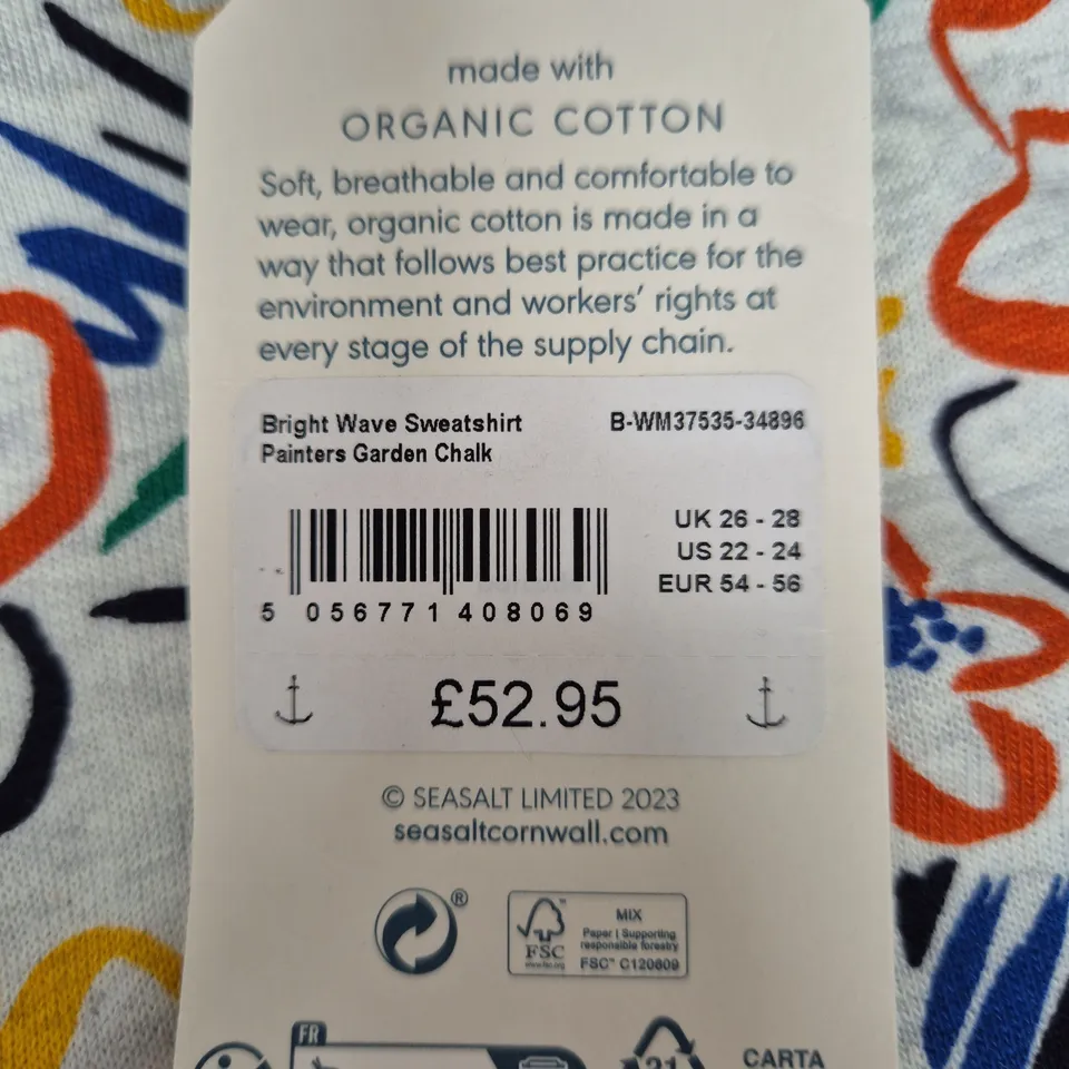 SEASALT CORNWALL BRIGHT WAVE SWEATSHIRT – PAINTER'S GARDEN CHALK, UK 26-28