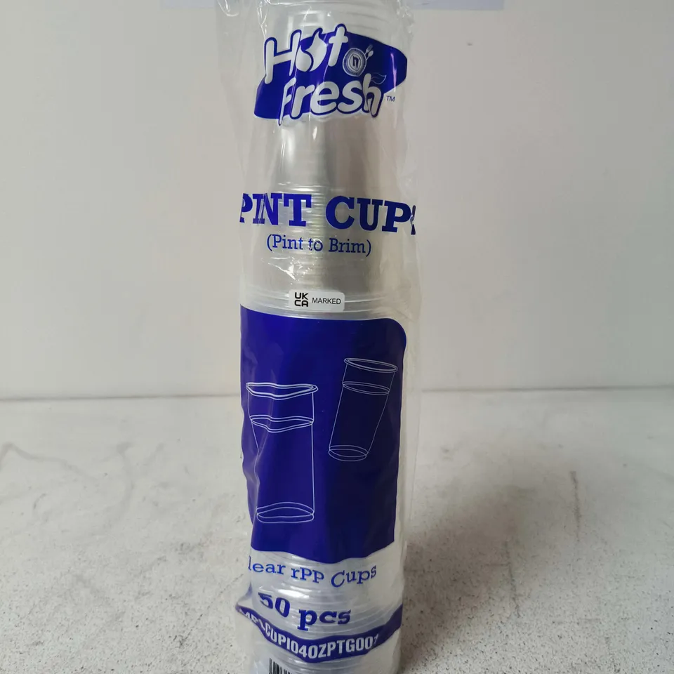 HOT FRESH PINT CUPS – CLEAR DISPOSABLE PLASTIC CUPS, 50 CUPS PER BAG - X20 BAGS