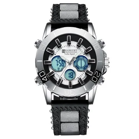 BARKERS OF KENSINGTON TURBO SPORT TRIPLE DIAL RUBBER STRAP BLACK WRISTWATCH