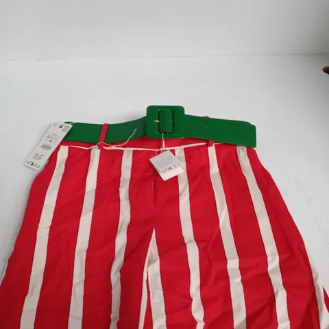 ZARA STRIPED RED & WHITE SHORTS WITH GREEN BELT – MADE IN MOROCCO