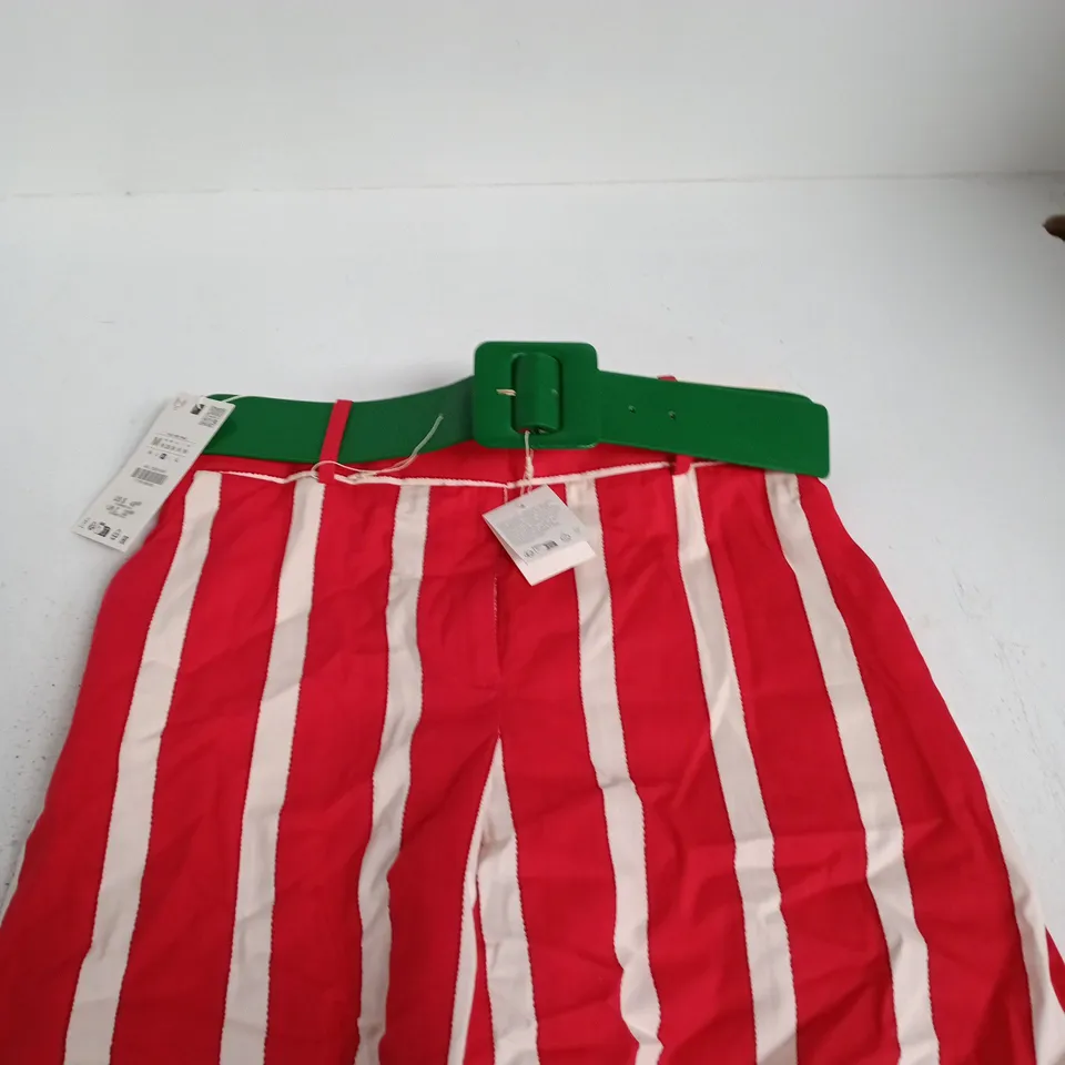 ZARA STRIPED RED & WHITE SHORTS WITH GREEN BELT – MADE IN MOROCCO