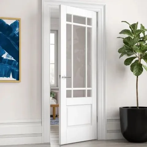 BOXED DOWNHAM CLEAR BEVELLED GLAZED PRIMED INTERNAL DOOR - 33mm x 78" x 27" (1 BOX)