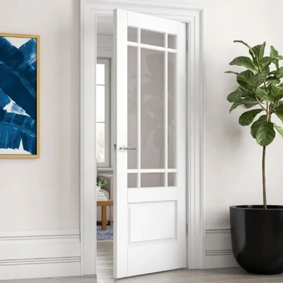 BOXED DOWNHAM CLEAR BEVELLED GLAZED PRIMED INTERNAL DOOR - 33mm x 78" x 27" (1 BOX)