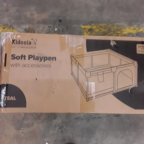 BOXED KIDOOLA SOFT PLAY PEN WITH ACCESSORIES- TEAL