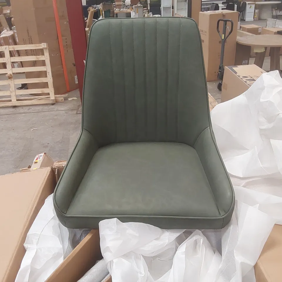 BOXED PAIR OF FAUX LEATHER UPHOLSTERED DINING CHAIRS IN GREEN