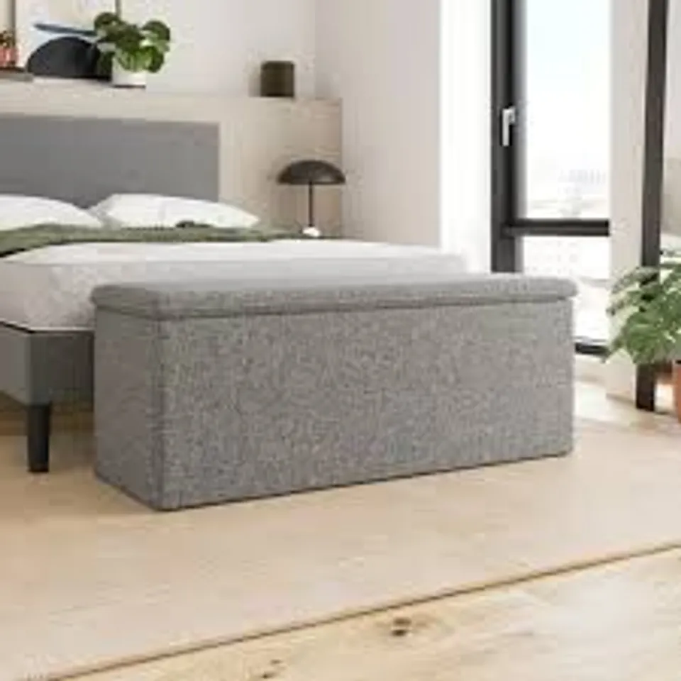 BOXED OLTON TEXTURED END OF BED STORAGE OTTOMAN - CHARCOAL (1 BOX)