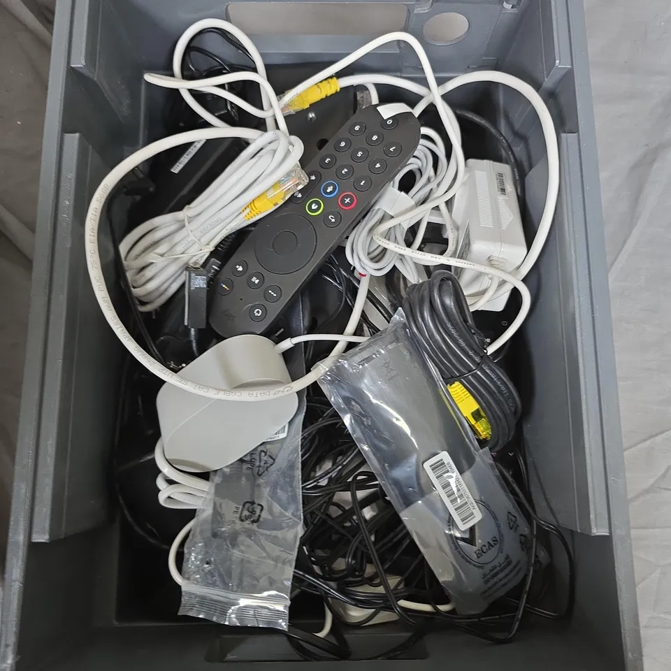 TV REMOTE WITH ASSORTED CABLES & ADAPTERS (VERIFY)