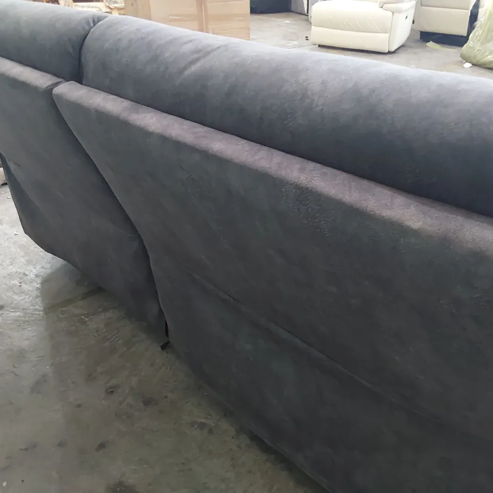DESIGNER ORION POWER RECLINING THREE SEATER SOFA CHARCOAL SUEDE WITH BLACK PIPING