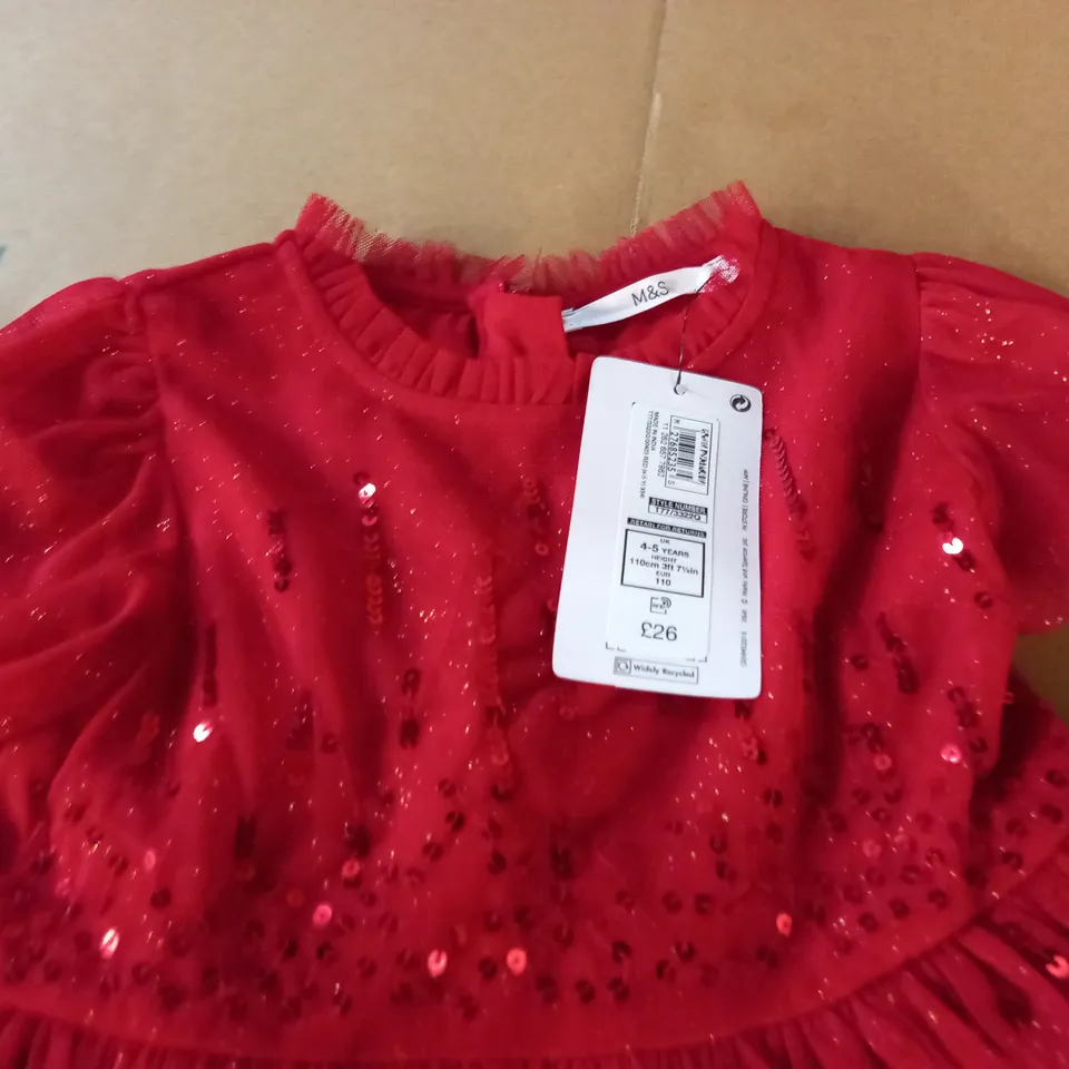 M&S RED KIDS DRESS - 4/5 YRS