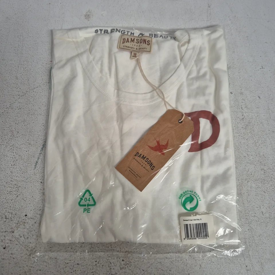 BAGGED DAMSONS D CREW T-SHIRT IN WHITE - SIZE 18