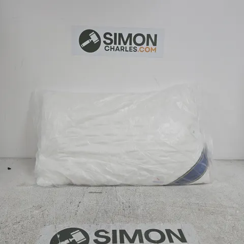WHITE CUSHION / PILLOW IN PLASTIC WRAP WITH BLUE EDGE