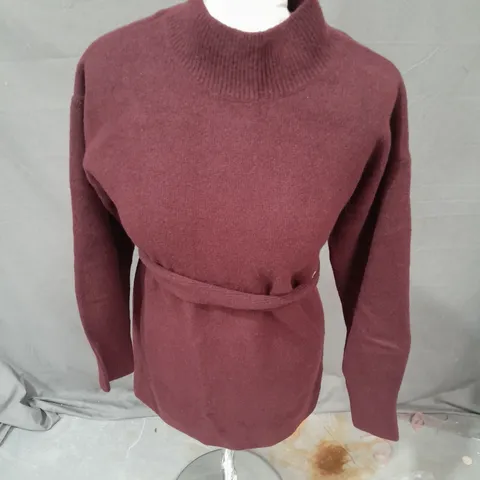 LOS ANGELES ATELIER BELTED SWEATER DRESS IN PLUM SIZE XS