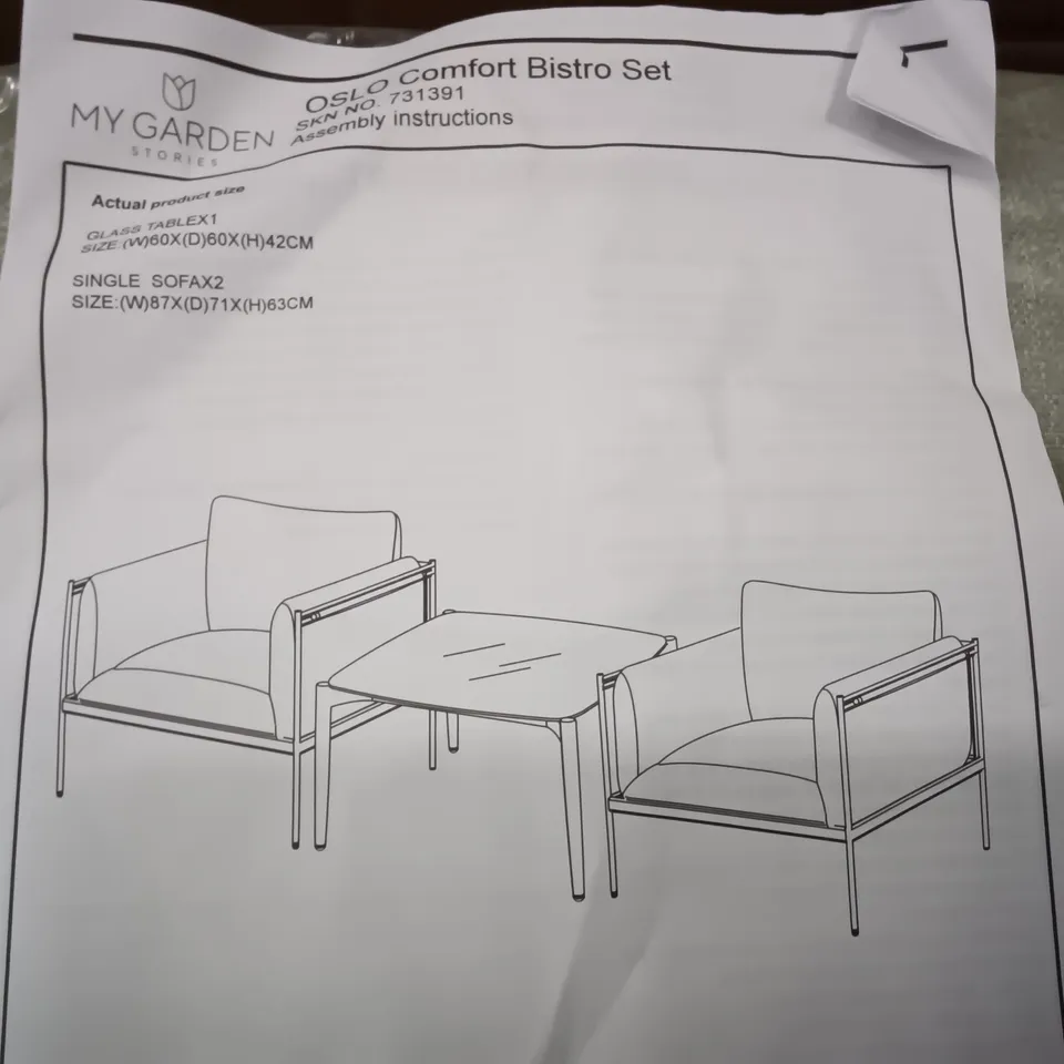 BOXED OSLO COMFORT BISTRO SET IN GREEN - 1 BOX