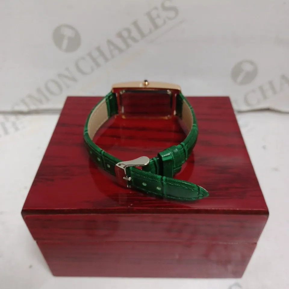 LADIES STOCKWELL WATCH – TEXTURED DIAL WITH SUB DIAL MINUTE HAND – GREEN LEATHER STRAP 