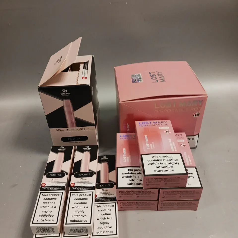 APPROXIMATELY 10 DISPOSABLE E-CIGARETTES TO INCLUDE LOST MARY & GEEK BAR 