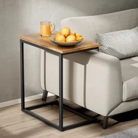 BOXED WOOD C TABLE END TABLE WITH METAL BASE FOR SOFA, BED SIDE