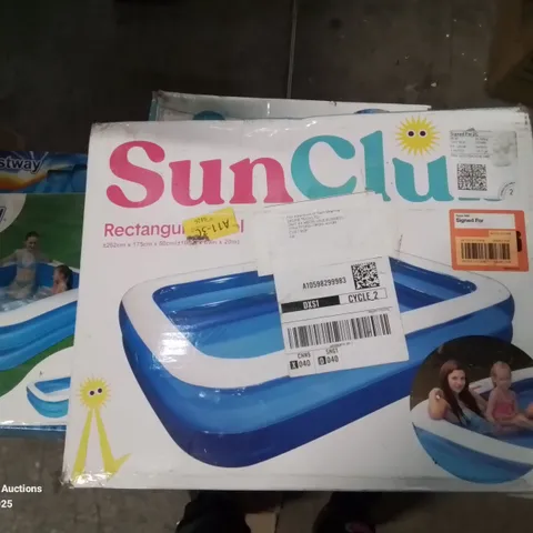 BOXED SUNCLUB RECTANGULAR INFLATABLE SWIMMING POOL 262CM X 175CM X 50CM 