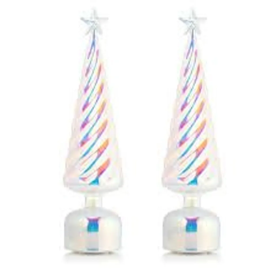 HOME REFLECTIONS SET OF 2 PRE LIT ROTATING GLASS CHRISTMAS TREES