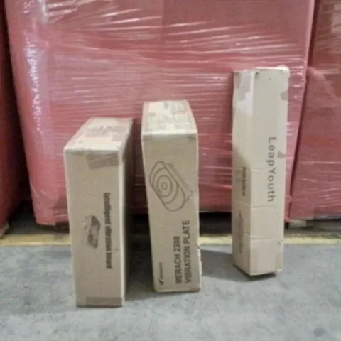 PALLET OF ASSORTED HOUSEHOLD GOODS AND PRODUCTS TO INCLUDE; INTELLIGENT VIBRATION BOARD,VIBRATION PLATE,LEAP YOUTH