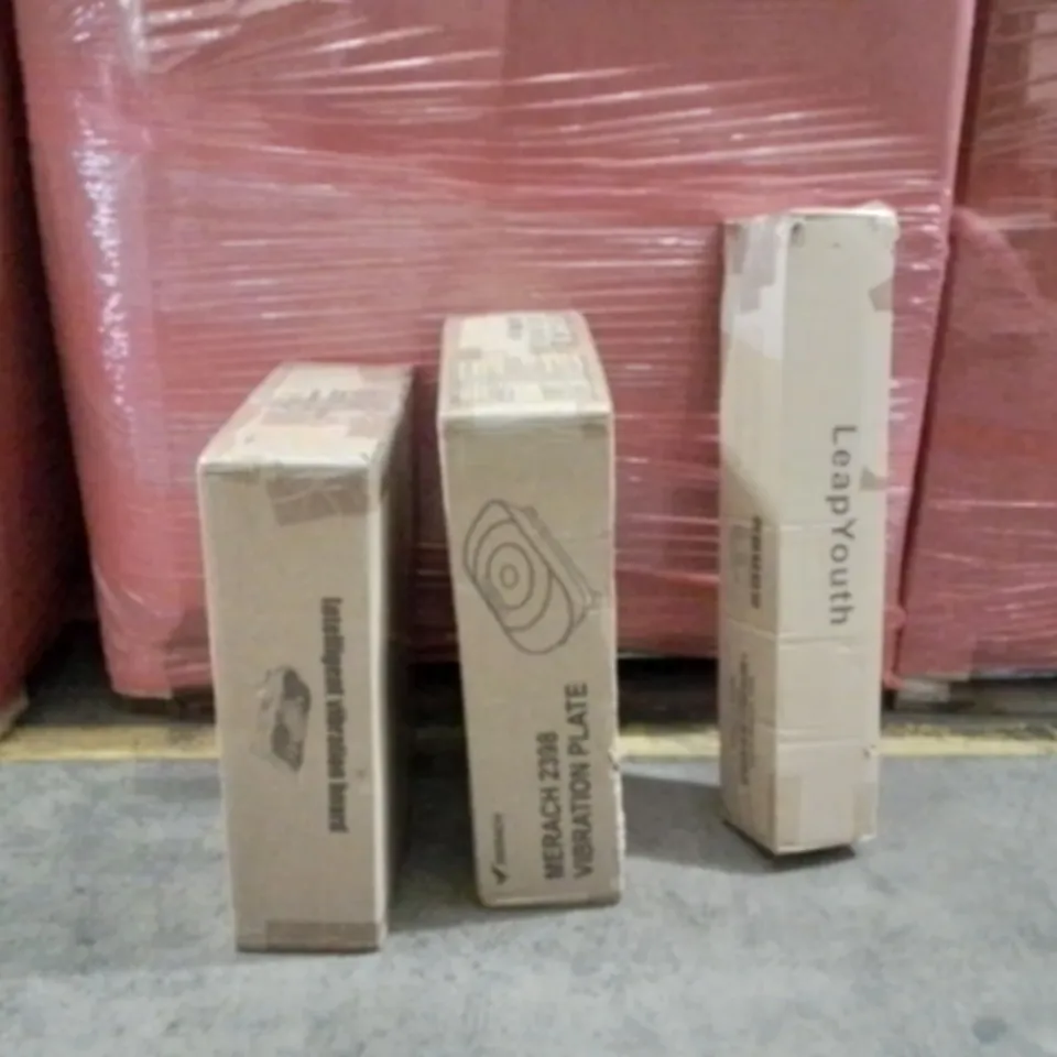 PALLET OF ASSORTED HOUSEHOLD GOODS AND PRODUCTS TO INCLUDE; INTELLIGENT VIBRATION BOARD,VIBRATION PLATE,LEAP YOUTH