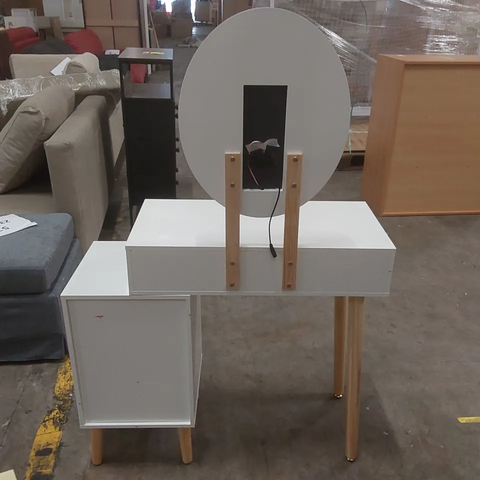 DRESSING TABLE WITH LED LIGHTED MIRROR, MAKEUP VANITY DESK WITH 2 DRAWERS CABINET, 70CM DESKTOP VANITY TABLE