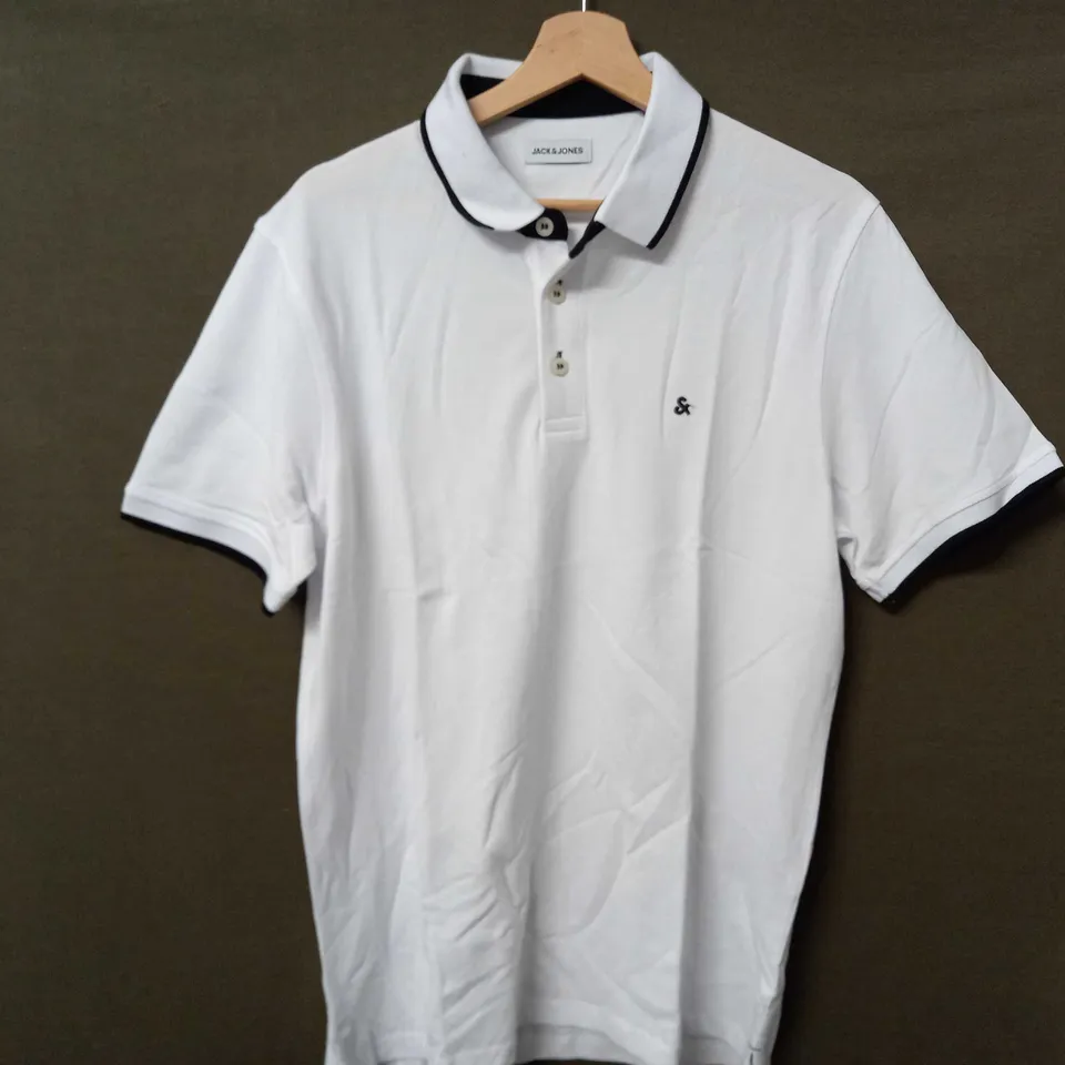 JACK & JONES POLO T-SHIRT IN WHITE/BLACK - EU XL