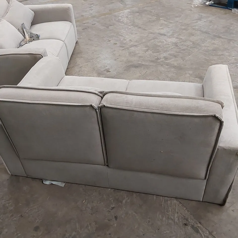 SET OF 2 MICHIGAN DOVE GREY PLUSH FABRIC 2 SEATER SOFA (MISSING SOME BOLTS)