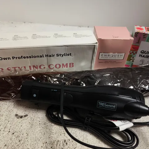 APPROX 12 ASSORTED BEAUTY PRODUCTS TO INCLUDE HAIR STYLING COMB, ENROUSH THIN PADS, DOCK&BAY HAIR WRAP, ETC