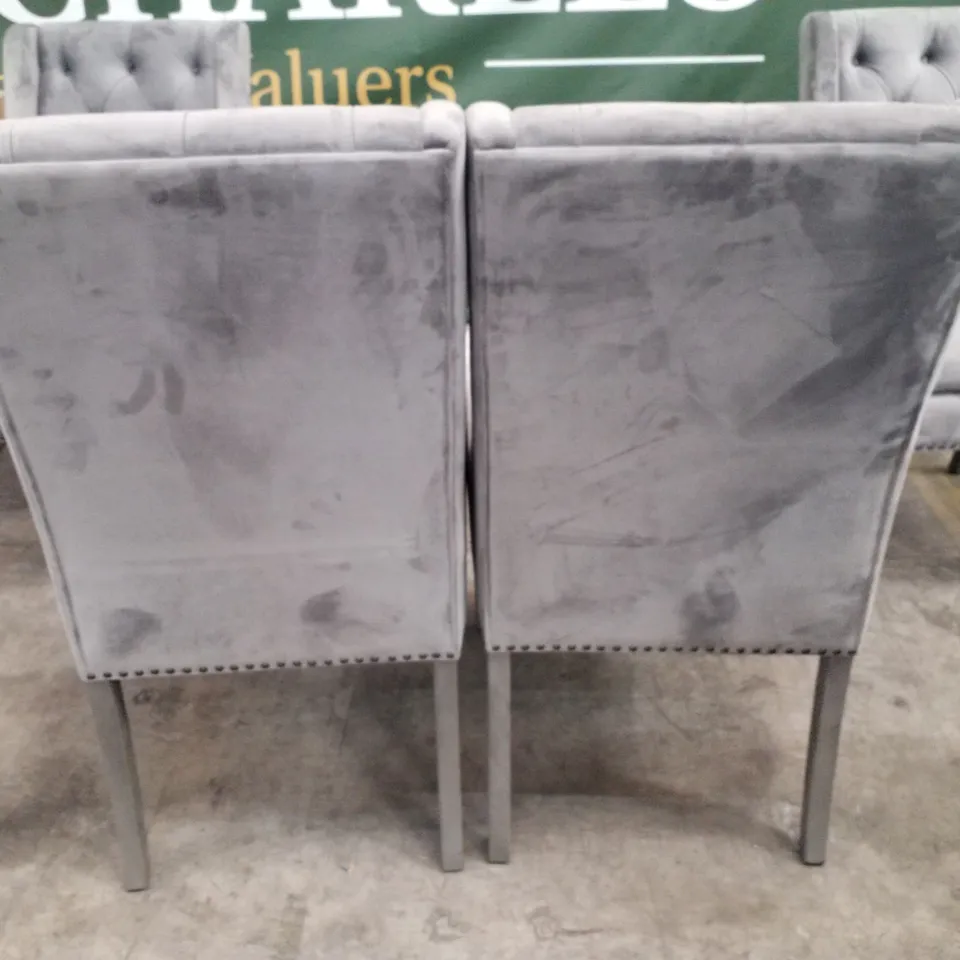 SET OF 4 GREY VELVET DINING CHAIRS