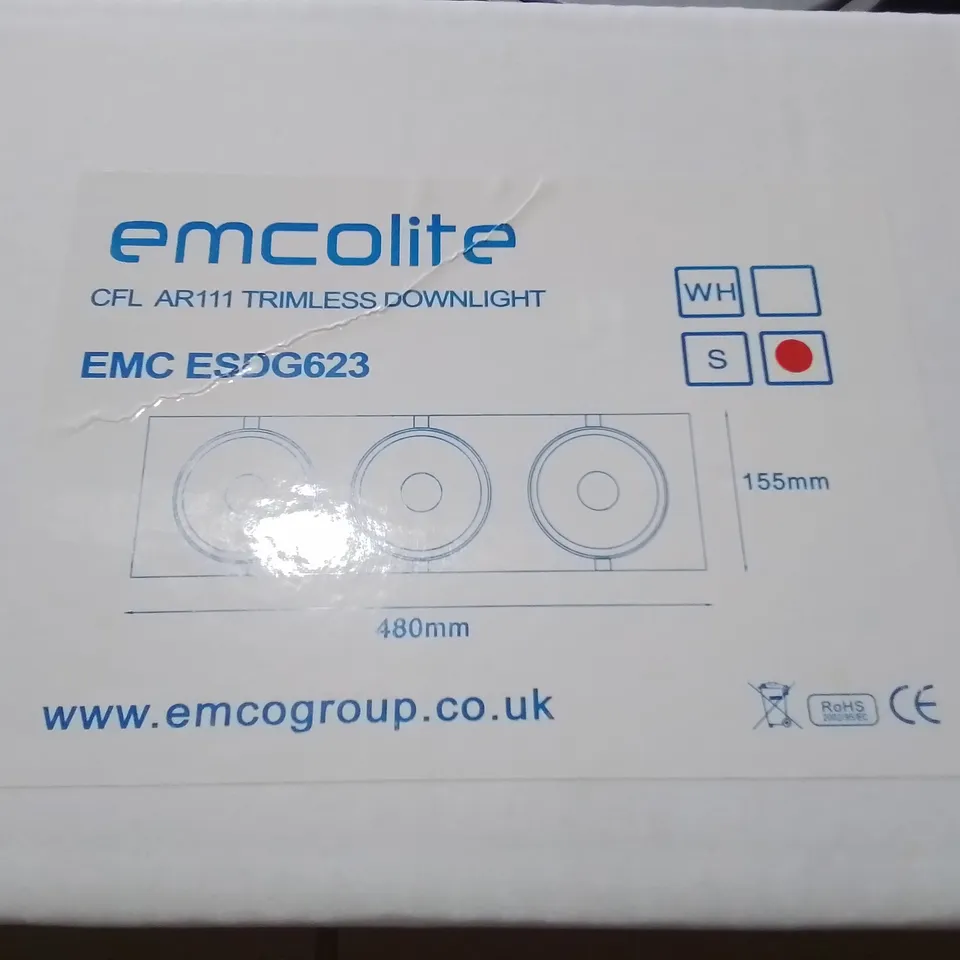 PALLET CONTAINING 28 BOXED AS NEW EMCOLITE CFL AR111 RIMLESS DOWNLIGHTS - 7 BOXES