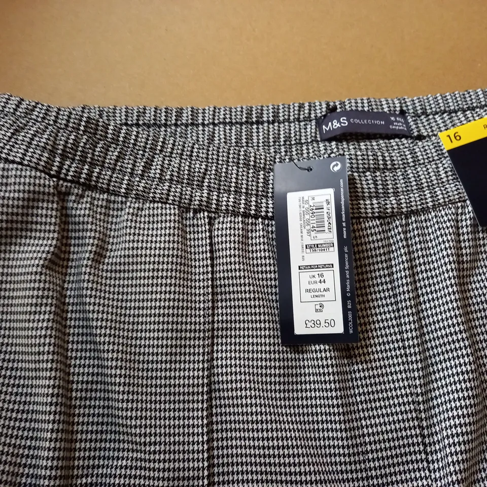 M&S WIDE HIGH RISE TAPE DETAIL TROUSERS - 16 REG