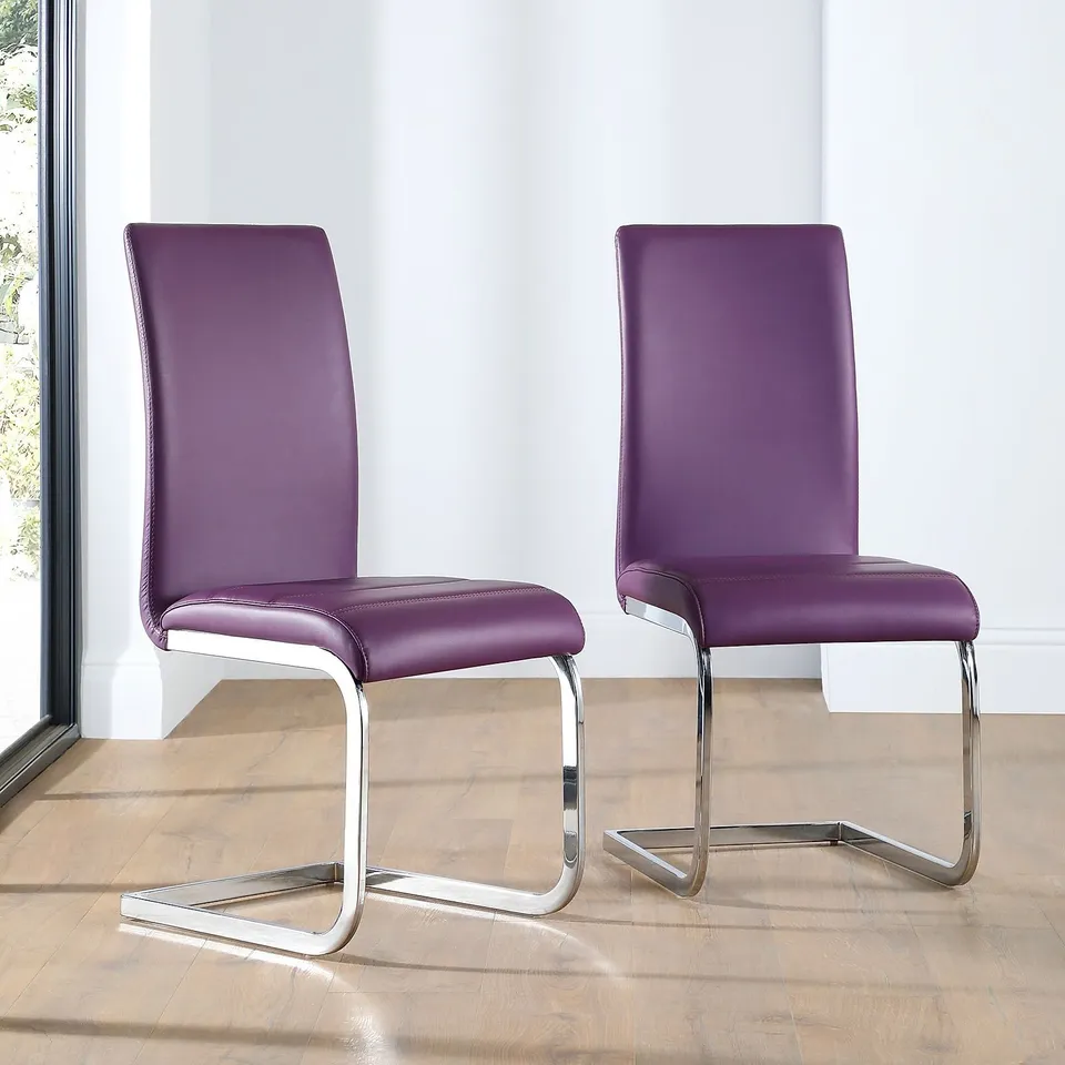 BOXED PERTH DINING CHAIR, PURPLE CLASSIC FAUX LEATHER & CHROME