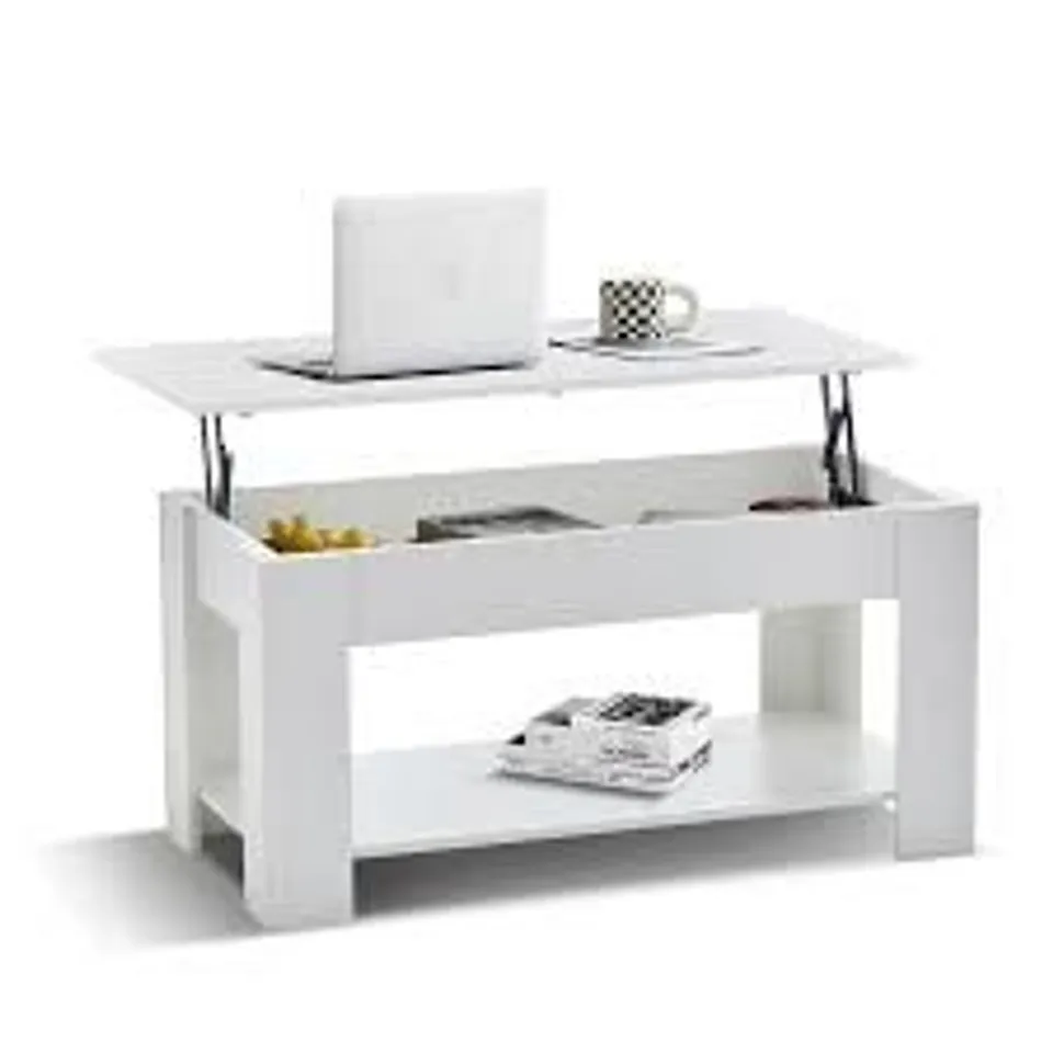 BOXED LIFT TOP COFFEE TABLE 3 TIERS - WHITE