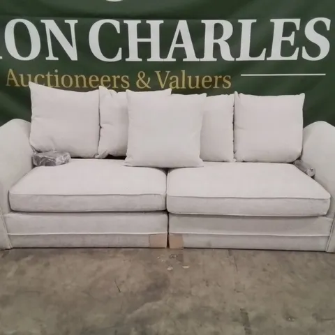 QUALITY DESIGNER CREAM 3 SEATER FABRIC UPHOLSTERED SOFA