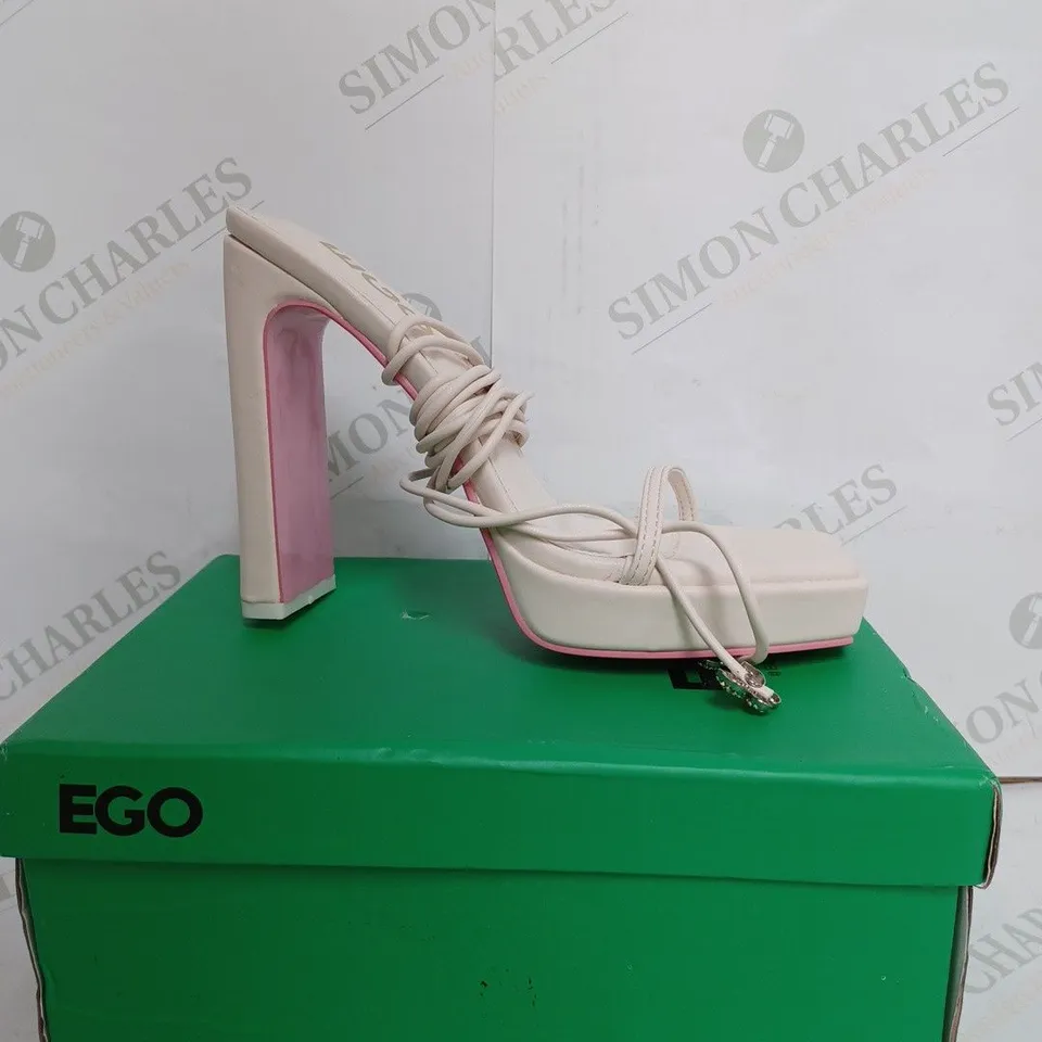 BOXED EGO IN THE GAME HEELED SANDALS IN CREAM - UK 5 