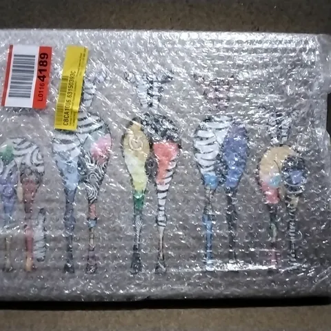 BAGGED ZEBRAS FROM BEHIND ABSTRACT COLOUR WRAPPED CANVAS PRINT 