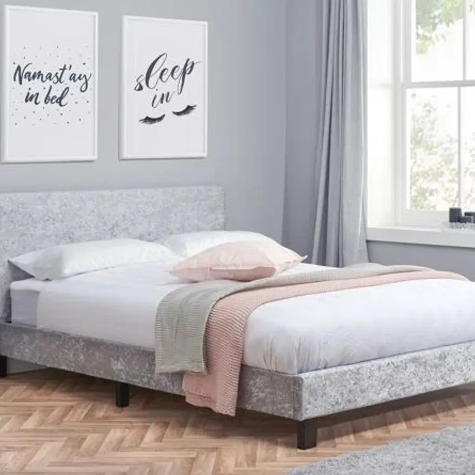 BOXED CANDELARIO UPHOLSTERED BED FRAME DOUBLE - GREY