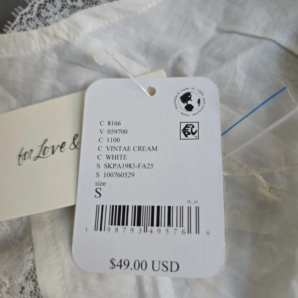 FOR LOVE & LEMONS WHITE LACE TRIM PANTIES, SIZE S