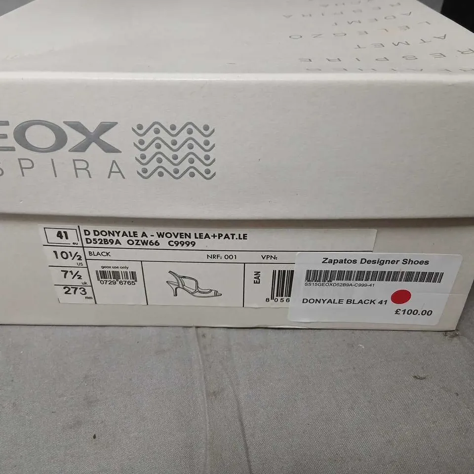 GEOX RESPIRA WOMEN'S BLACK WOVEN SANDALS – UK 7.5 (EU 41)– BOXED