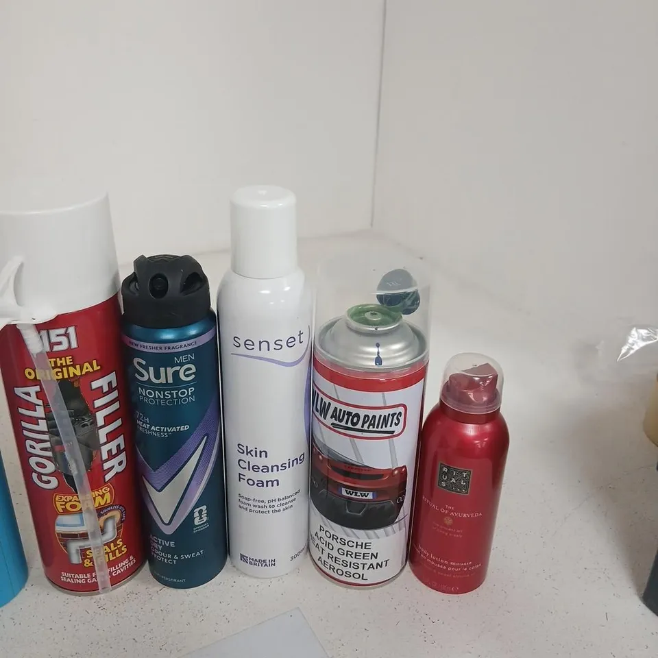APPROXIMATELY 15 ASSORTED AEROSOL SPRAYS TO INCLUDE; ASSORTED HEALTH & BEAUTY AEROSOLS, SPRAYS AND CLEANSING FOAMS INCLUDING NIVEA, SURE, DOVE MEN+CARE, CRL CLEANSER