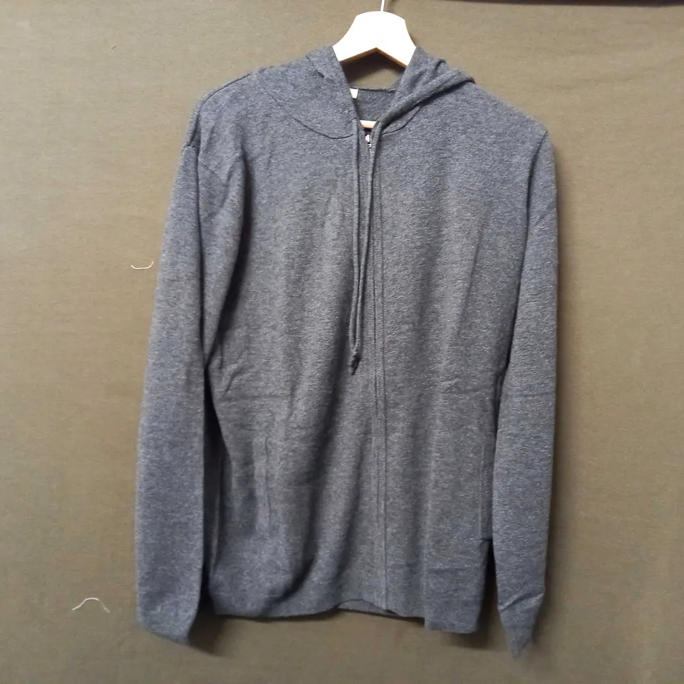 WOOLOVERS CASHMERE & MERINO LUXE LOUNGE HOODIE IN DARK CHARCOAL - LARGE