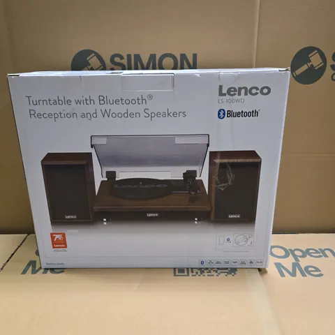BOXED LENCO LS-100WD BELT DRIVE TURNTABLE WITH WOODEN SPEAKERS