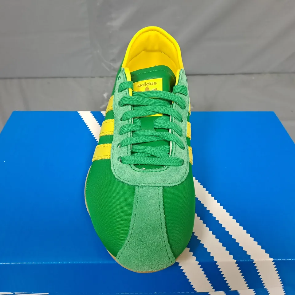 BOXED PAIR OF ADIDAS TOKYO SHOES IN GREEN - UK 7