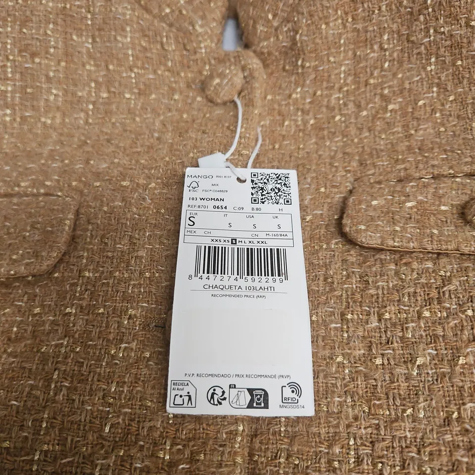MANGO WOMEN'S TWEED JACKET – SAND BEIGE, SIZE S